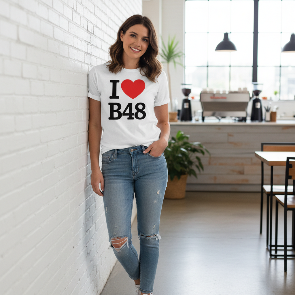 B48 - T-Shirt - I Heart B48 Design - Alvechurch | Cobley Hill | Rowney Green | Portway | Weatheroak Hill | Lea End | Arrowfield Top | Barnt Green