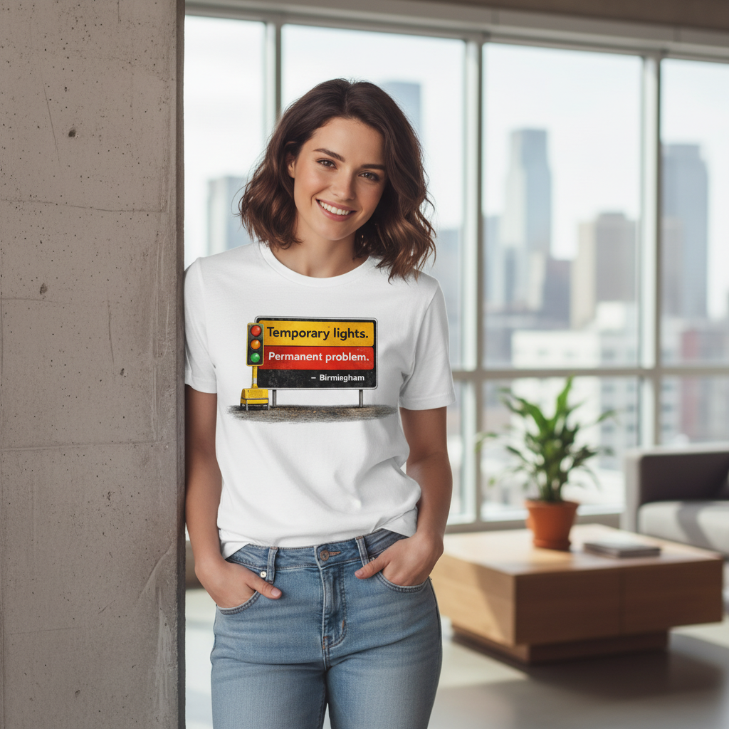 Birmingham - T-Shirt - Humorous Temporary Traffic Lights are Permanent in Brum Design