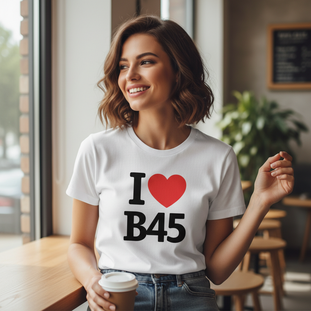 B45 - T-Shirt - I Heart B45 Design - Rednal | New Frankley | Rubery | Cofton Hackett | Barnt Green | Lickey | Longbridge | Northfield | Apes Dale