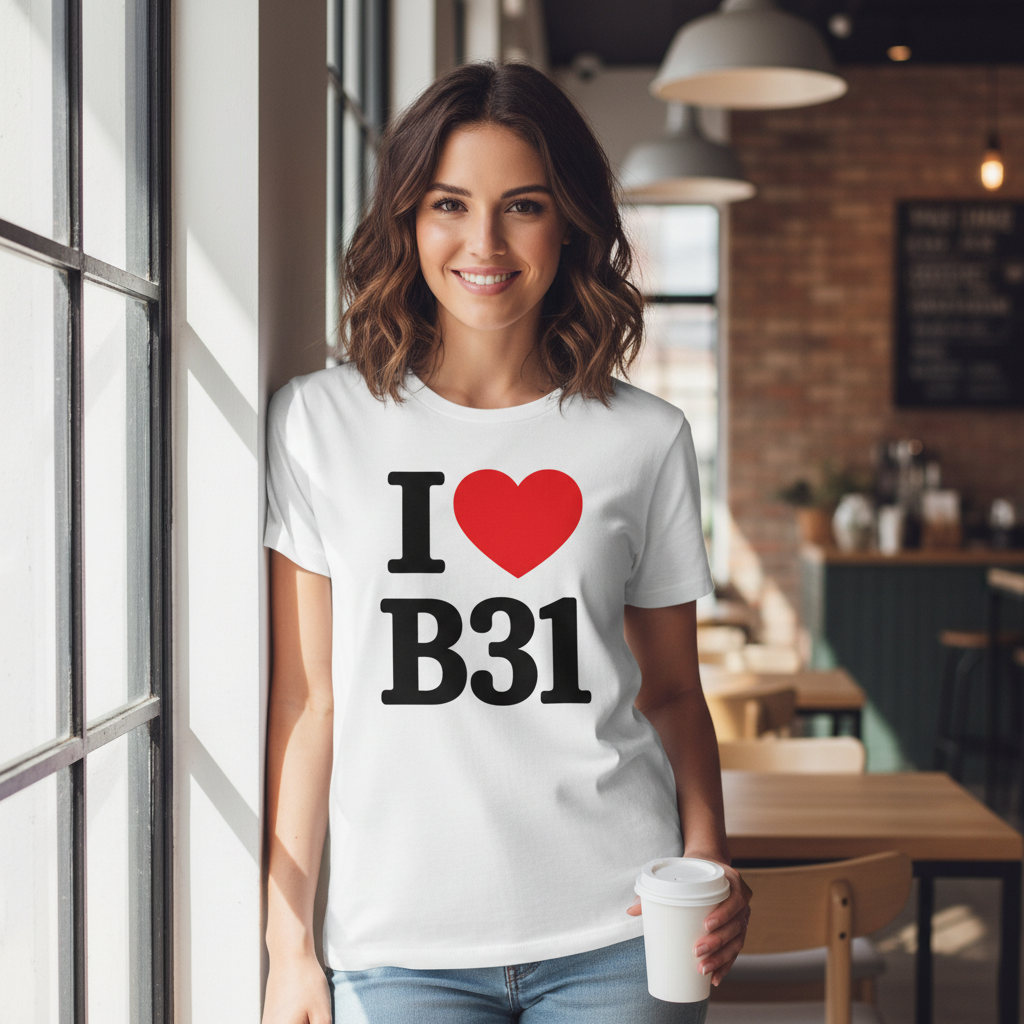 B31 - T-Shirt - I Heart B31 Design - Northfield | Longbridge | West Heath | Shenley Green | Frankley | Bartley Green