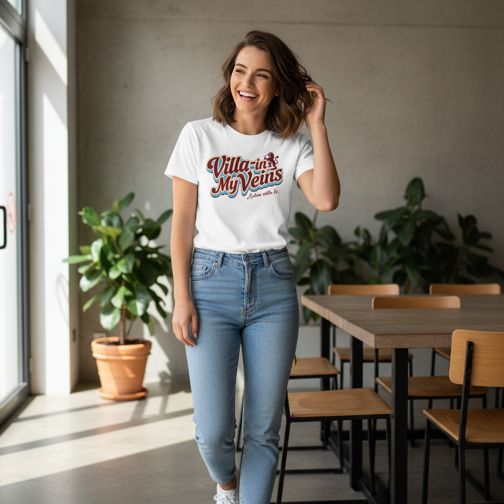 Retro Cotton T-Shirt Gift - Aston Villa Fan Apparel with Bold Lion Design - Personalised Football Supporter Tee