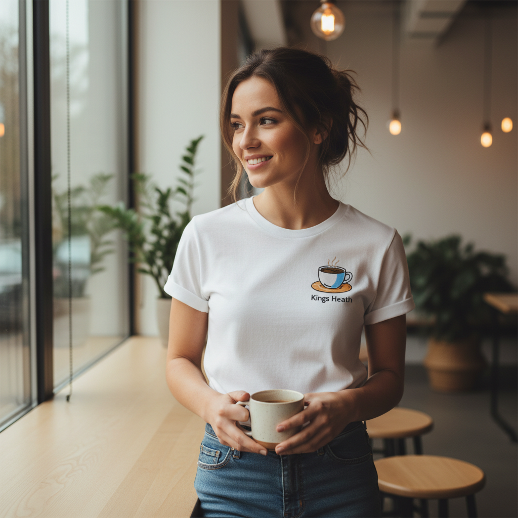 Kings Heath - T-Shirt - Bold Indie Design - Coffee Cup