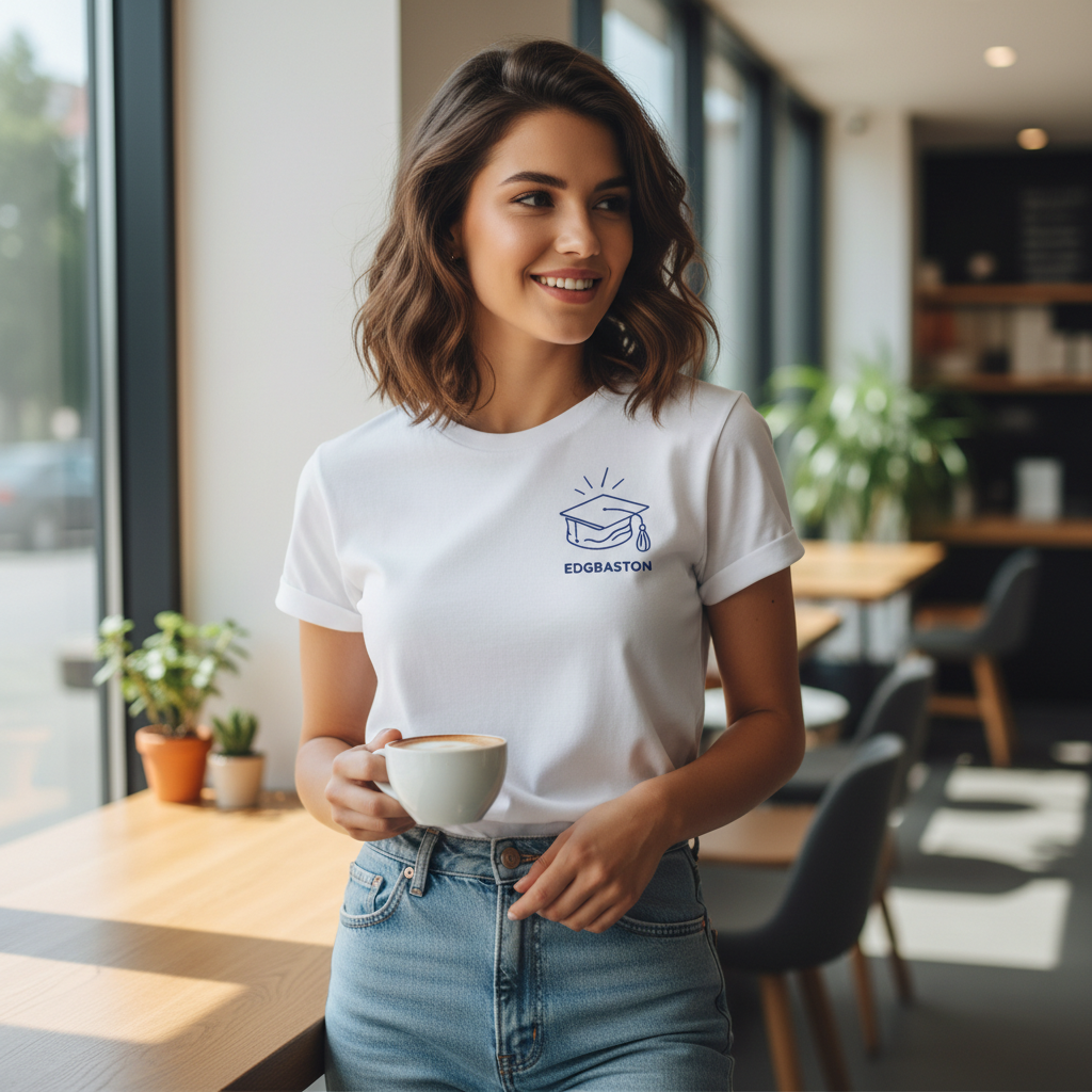 Edgbaston - T-Shirt - Minimal Line Icon Design - Graduation Hat