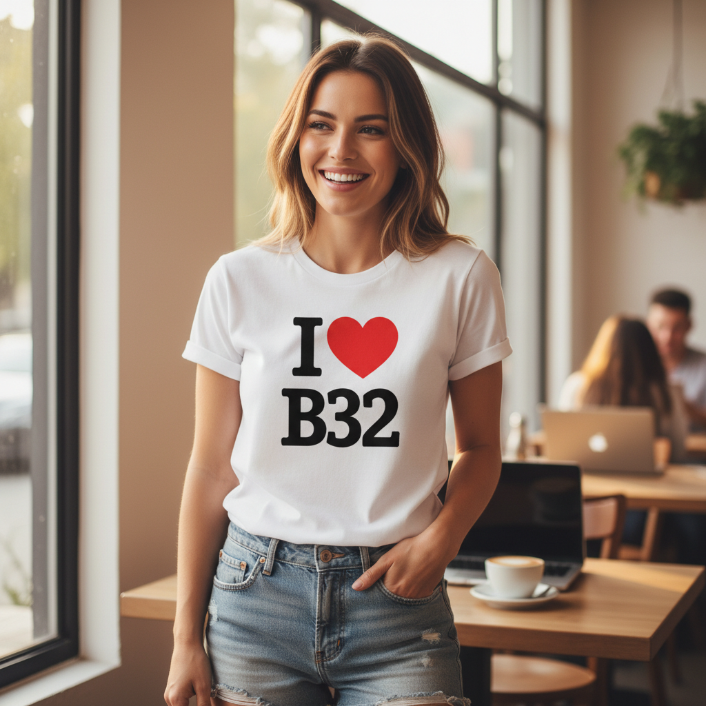 B32 - T-Shirt - I Heart B32 Design - Woodgate | Bartley Green | Quinton | California | Frankley | Frankley Green