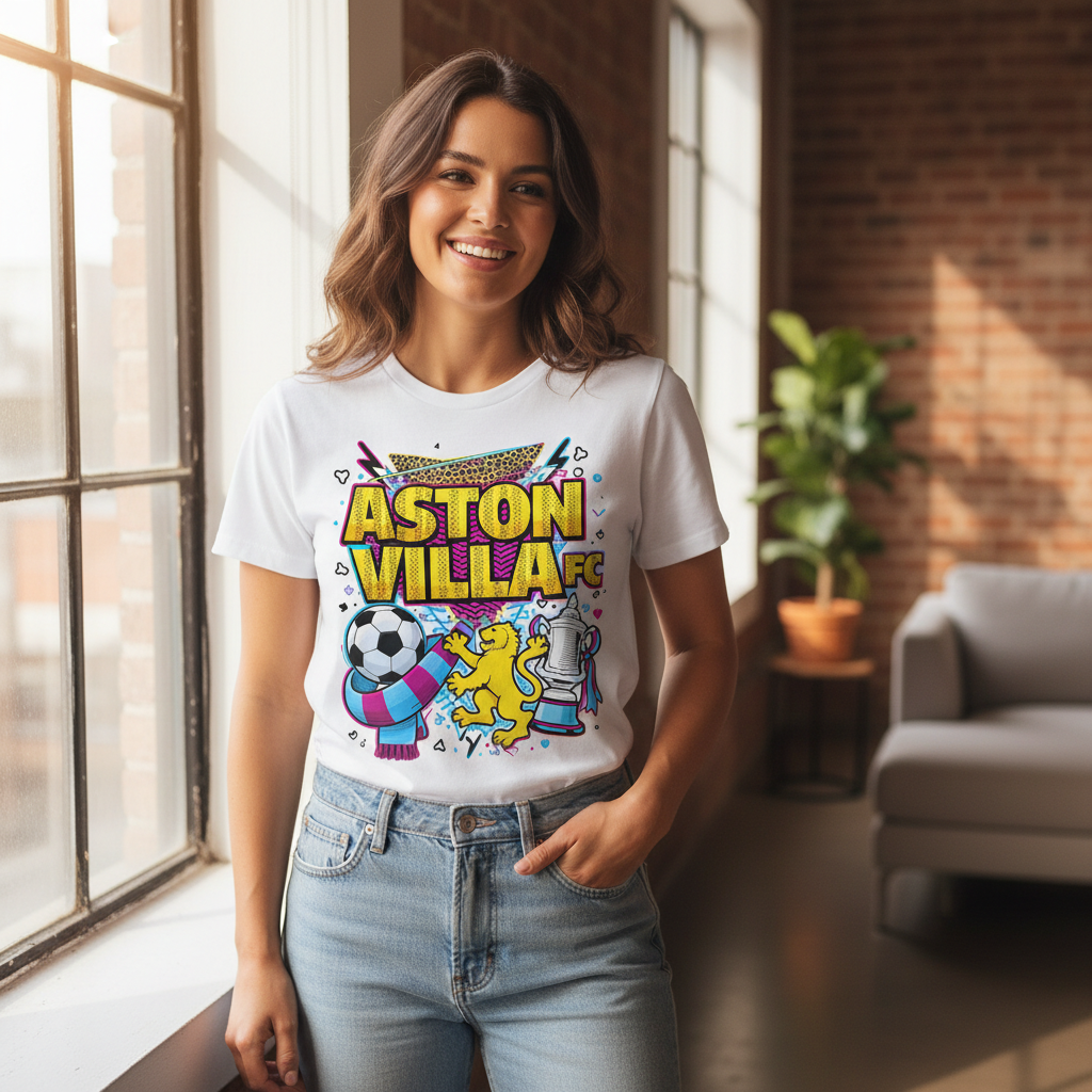 Aston Villa Football Fan T-Shirt - 100% Cotton Gift with Lionheart Vibes Illustration - Unique Sports Enthusiast Present
