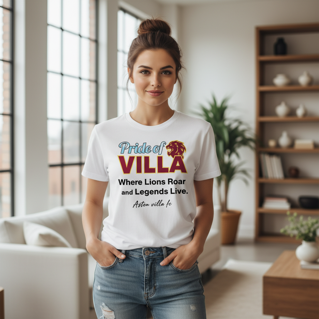 Aston Villa FC Cotton T-Shirt Gift - Pride of VILLA Lionheart Legacy Design for Football Fans