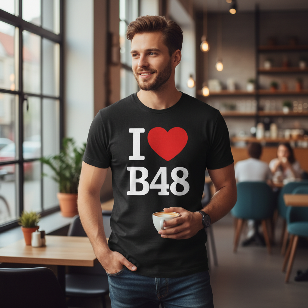 B48 - T-Shirt - I Heart B48 Design - Alvechurch | Cobley Hill | Rowney Green | Portway | Weatheroak Hill | Lea End | Arrowfield Top | Barnt Green