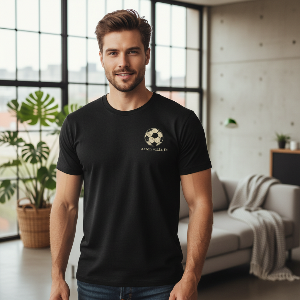 Aston Villa Fan Gift T-Shirt - Black Cotton Vintage Football Design with Minimalist Style