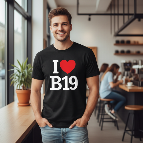 B19 - T-Shirt - I Heart B19 Design - Lozells and East Handsworth | Lozells | Newtown | Birchfield | Gib Hill | Hockley