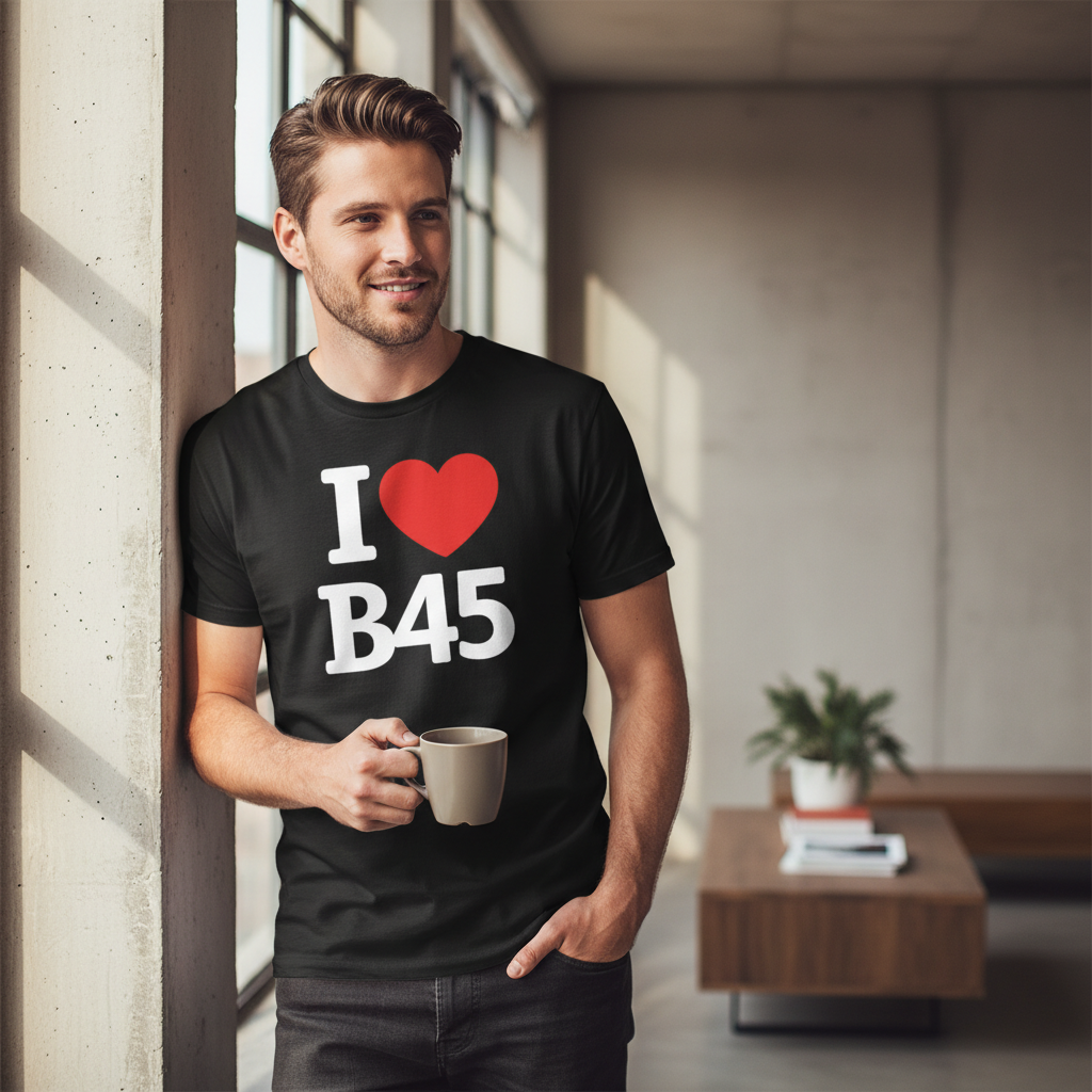 B45 - T-Shirt - I Heart B45 Design - Rednal | New Frankley | Rubery | Cofton Hackett | Barnt Green | Lickey | Longbridge | Northfield | Apes Dale