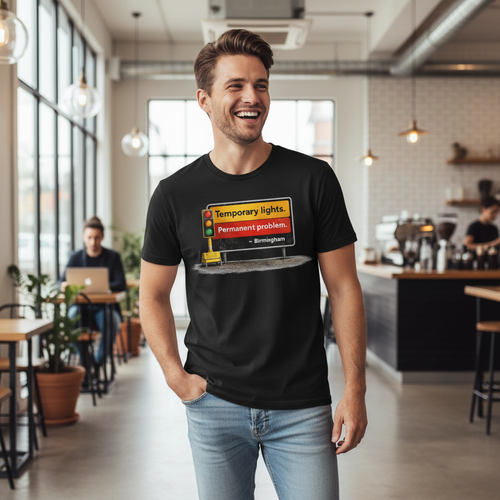 Birmingham - T-Shirt - Humorous Temporary Traffic Lights are Permanent in Brum Design