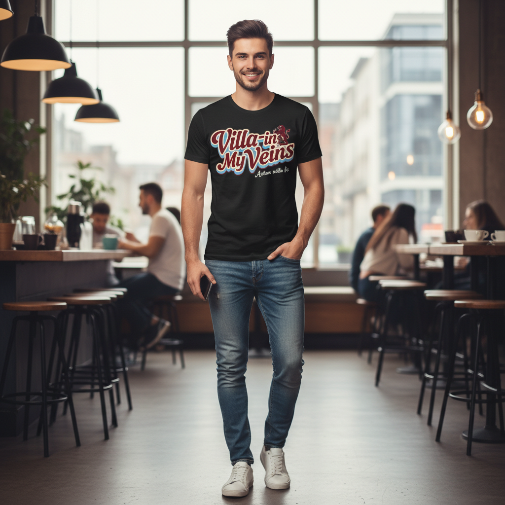 Retro Cotton T-Shirt Gift - Aston Villa Fan Apparel with Bold Lion Design - Personalised Football Supporter Tee