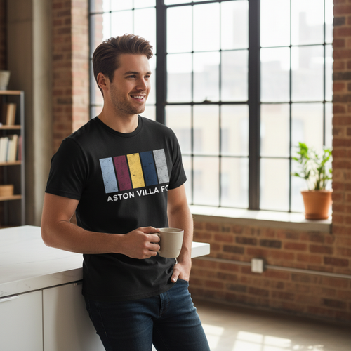 Aston Villa FC Minimalist T-Shirt Gift - 100% Cotton Modern Stripes Design for Football Fans