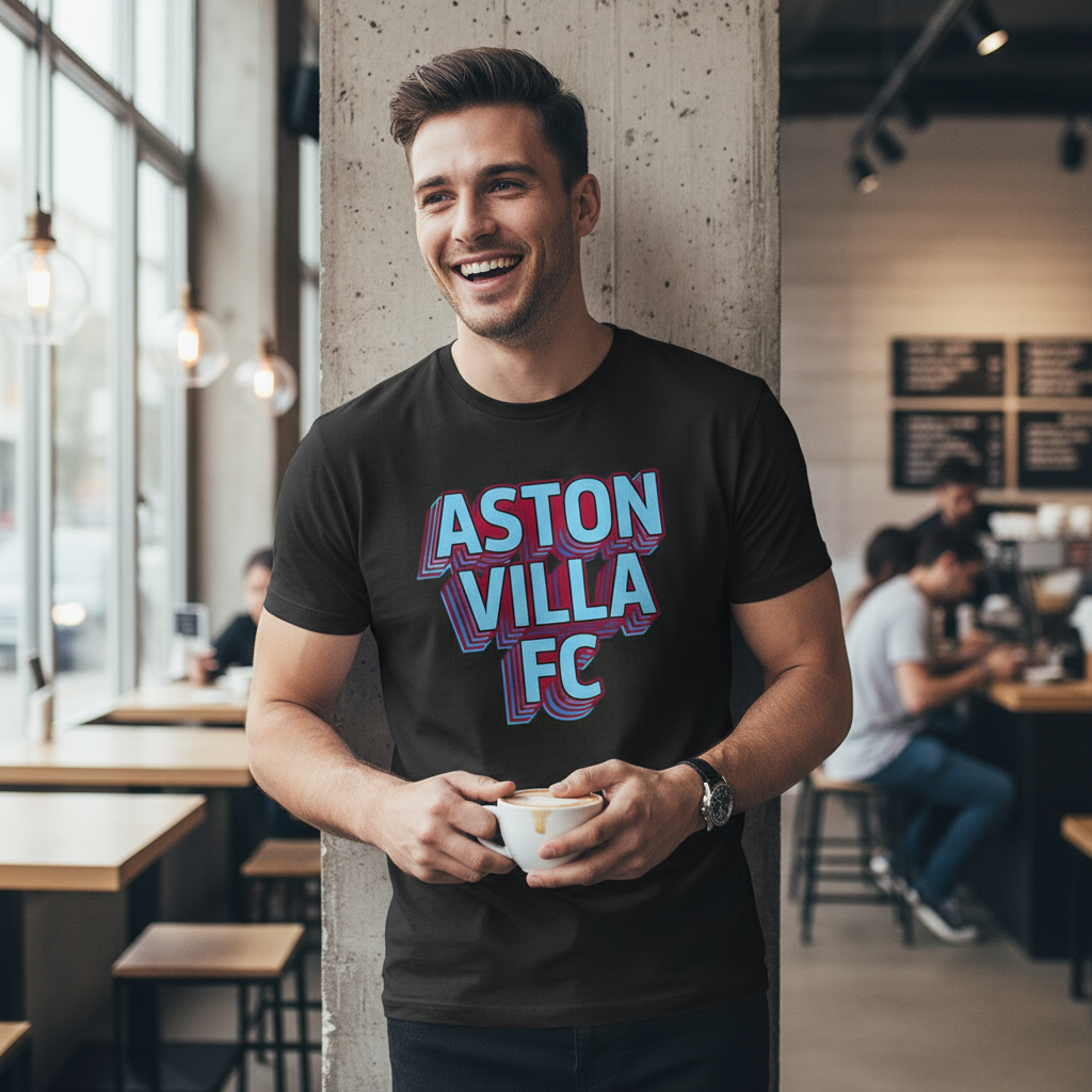 Charcoal Cotton T-Shirt Gift - Unique Aston Villa Supporter Apparel with Modern 3D Design