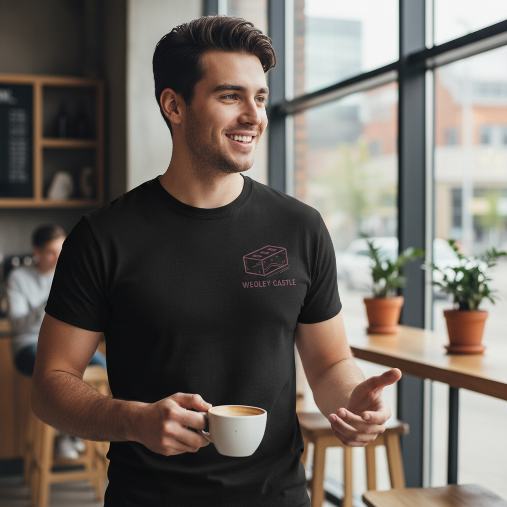 Weoley Castle - T-Shirt - Minimal Line Icon Design - Brick