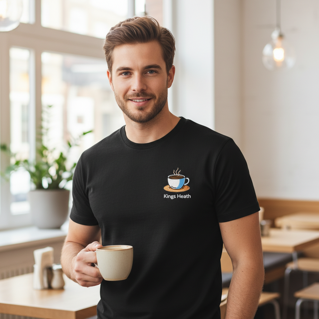 Kings Heath - T-Shirt - Bold Indie Design - Coffee Cup