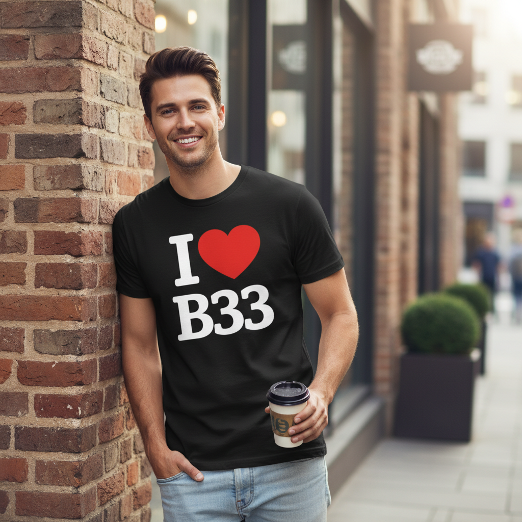 B33 - T-Shirt - I Heart B33 Design - Kitts Green | Stechford | Lea Hall | Garretts Green | Lyndon Green