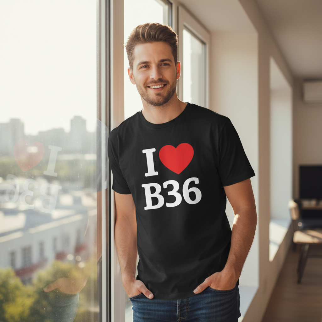 B36 - T-Shirt - I Heart B36 Design - Castle Bromwich | Smith's Wood | Bromford | Hodge Hill | Washwood Heath