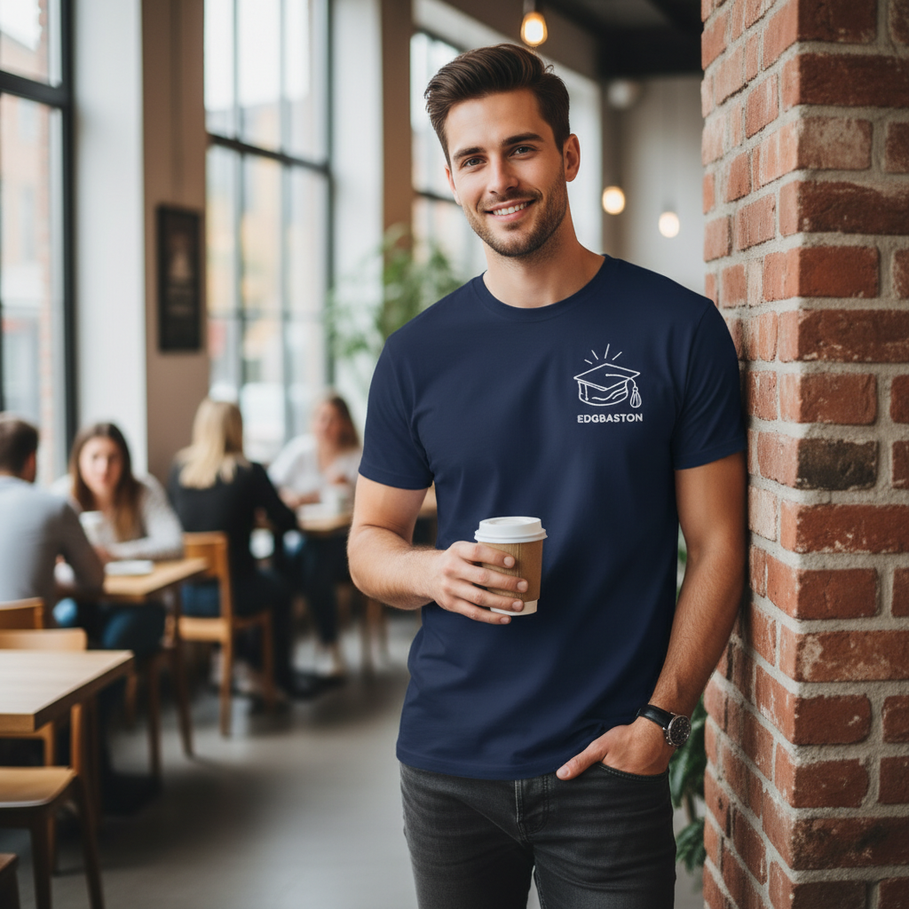 Edgbaston - T-Shirt - Minimal Line Icon Design - Graduation Hat