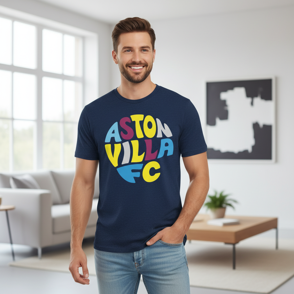 Aston Villa Football Fan T-Shirt Gift - Vibrant Villa Vibe with Colourful Design for Sports Enthusiasts