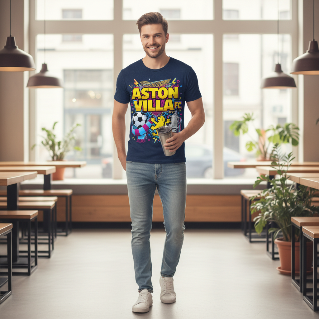 Aston Villa Football Fan T-Shirt - 100% Cotton Gift with Lionheart Vibes Illustration - Unique Sports Enthusiast Present