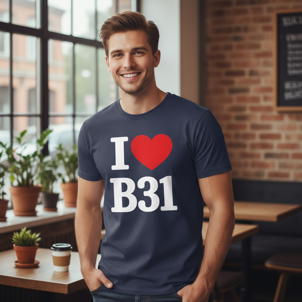 B31 - T-Shirt - I Heart B31 Design - Northfield | Longbridge | West Heath | Shenley Green | Frankley | Bartley Green