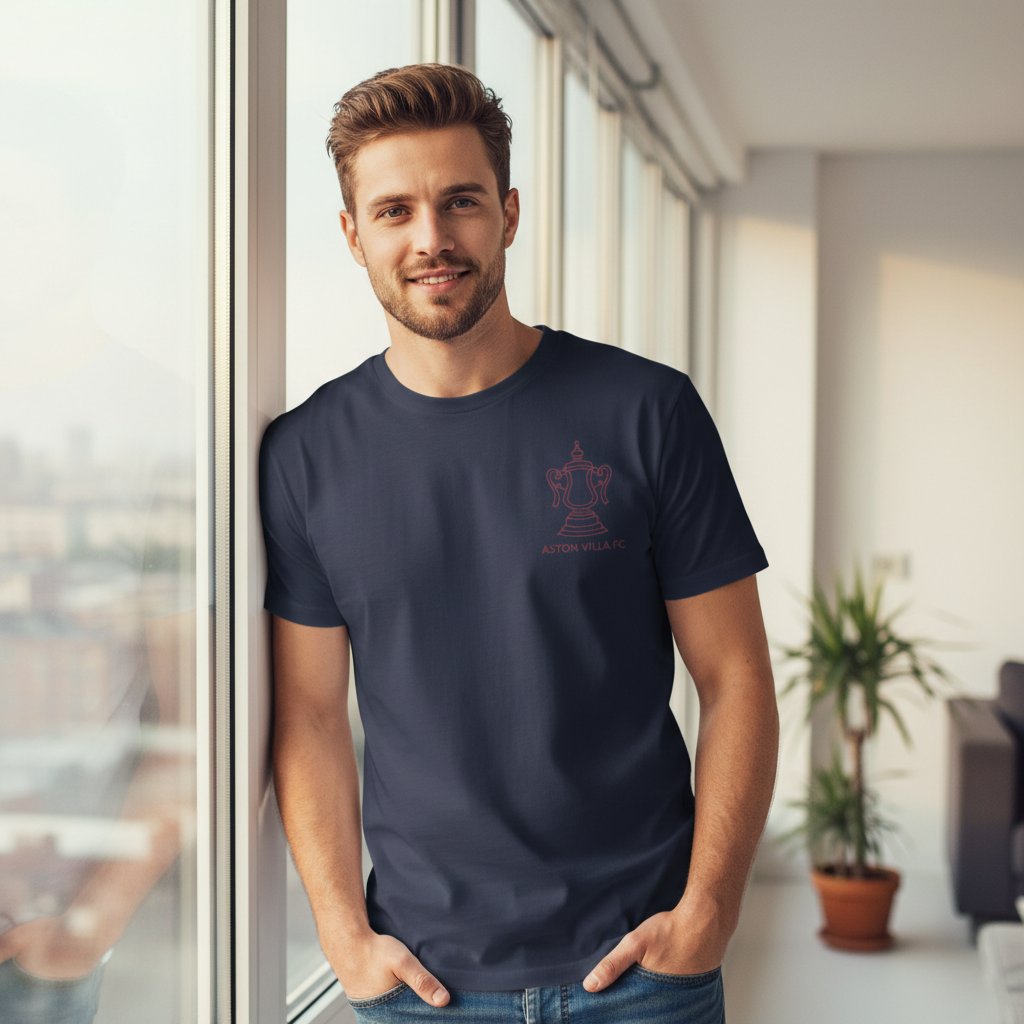 Aston Villa Victory Outline T-Shirt Gift - Minimalist Maroon Trophy Fan Apparel for Aston Villa Enthusiasts