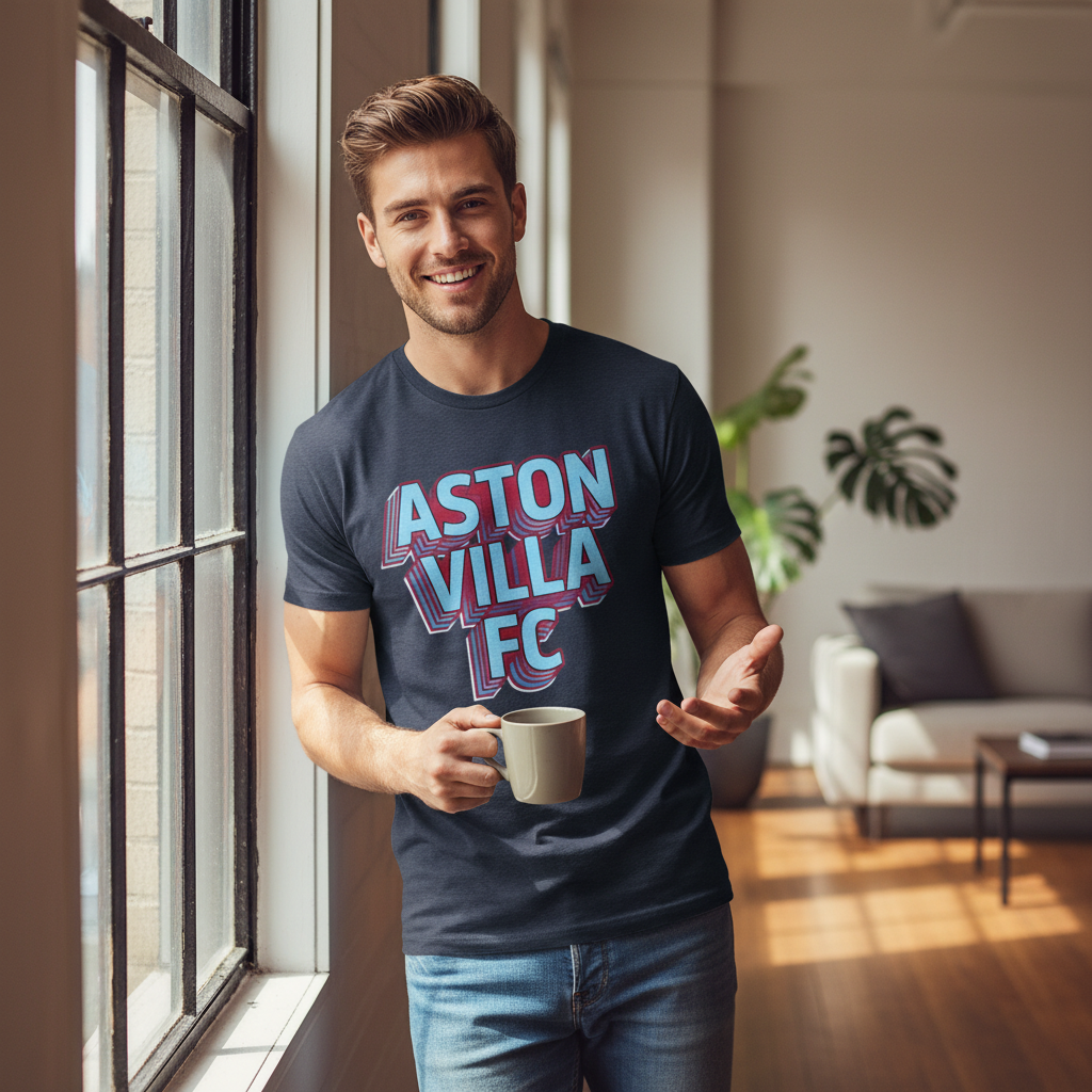 Charcoal Cotton T-Shirt Gift - Unique Aston Villa Supporter Apparel with Modern 3D Design