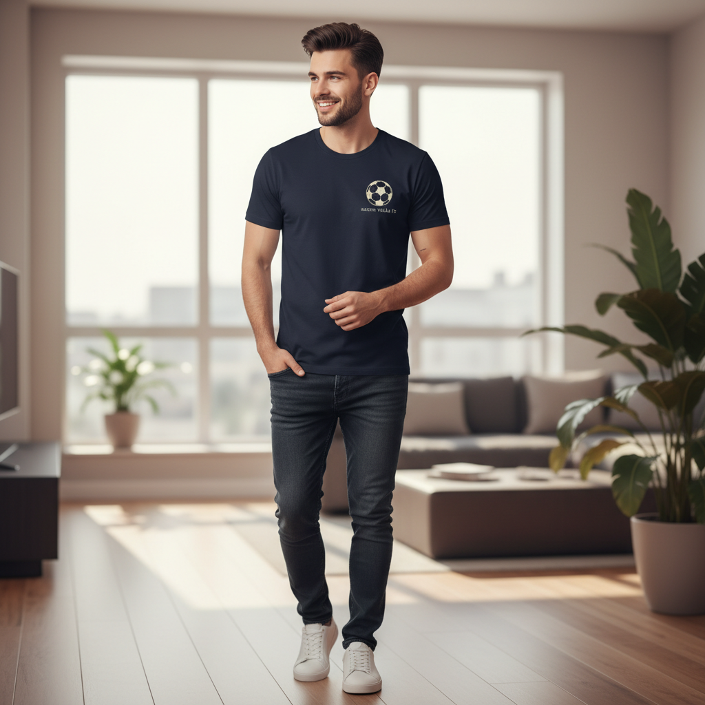 Aston Villa Fan Gift T-Shirt - Black Cotton Vintage Football Design with Minimalist Style