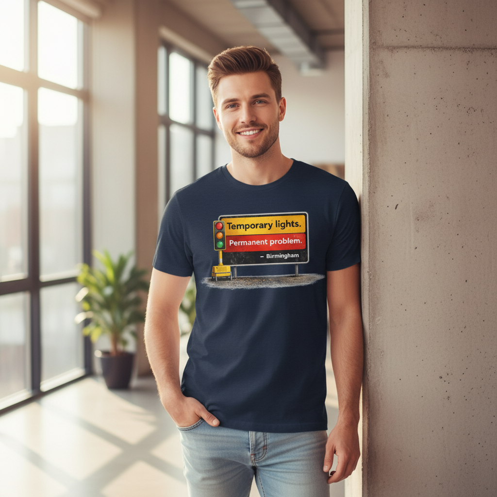 Birmingham - T-Shirt - Humorous Temporary Traffic Lights are Permanent in Brum Design