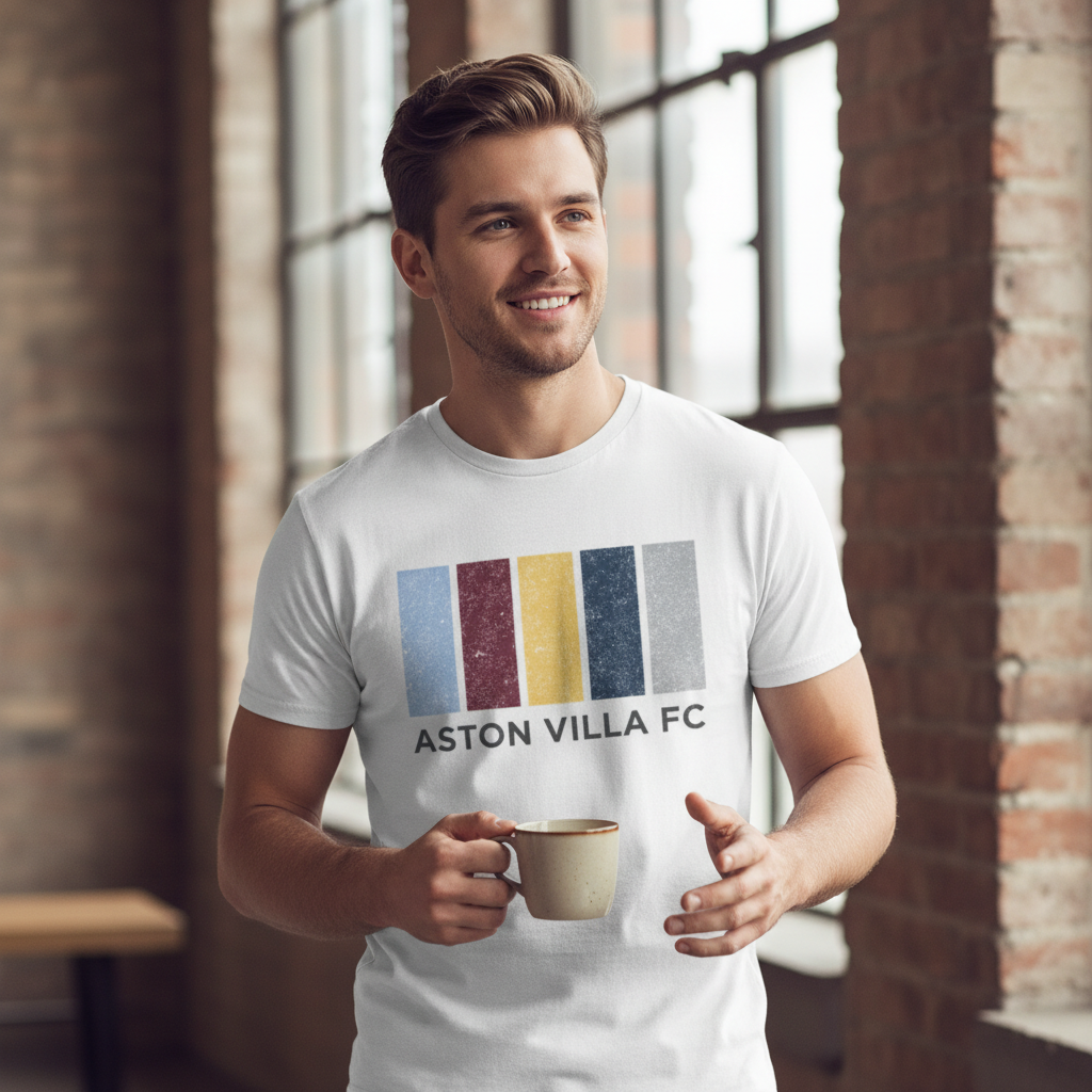 Aston Villa FC Minimalist T-Shirt Gift - 100% Cotton Modern Stripes Design for Football Fans