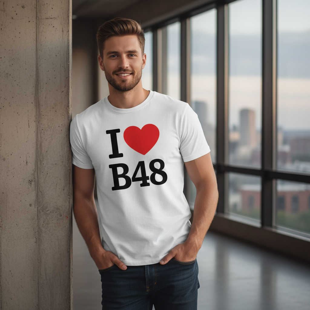 B48 - T-Shirt - I Heart B48 Design - Alvechurch | Cobley Hill | Rowney Green | Portway | Weatheroak Hill | Lea End | Arrowfield Top | Barnt Green