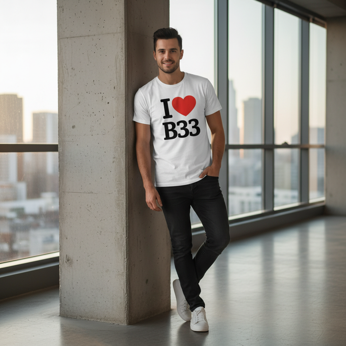 B33 - T-Shirt - I Heart B33 Design - Kitts Green | Stechford | Lea Hall | Garretts Green | Lyndon Green
