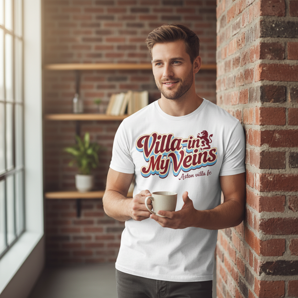 Retro Cotton T-Shirt Gift - Aston Villa Fan Apparel with Bold Lion Design - Personalised Football Supporter Tee