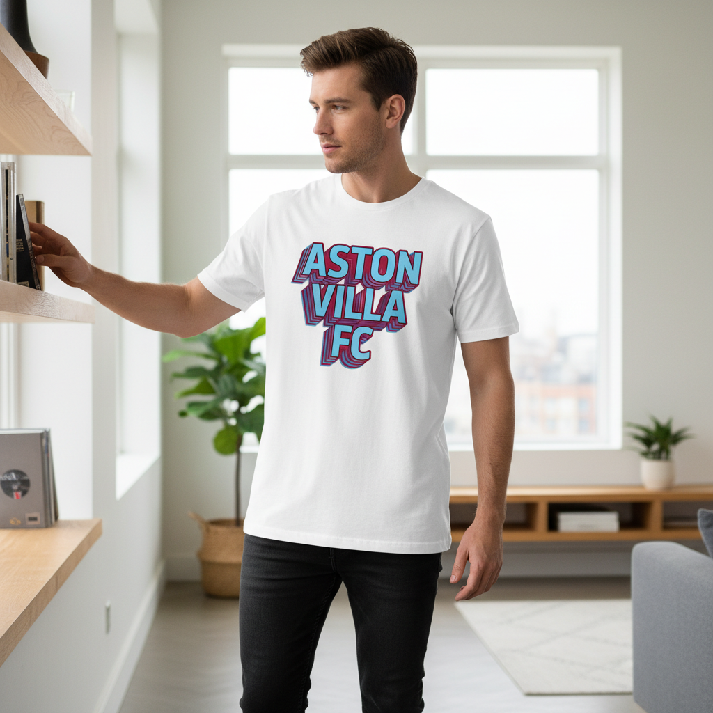 Charcoal Cotton T-Shirt Gift - Unique Aston Villa Supporter Apparel with Modern 3D Design