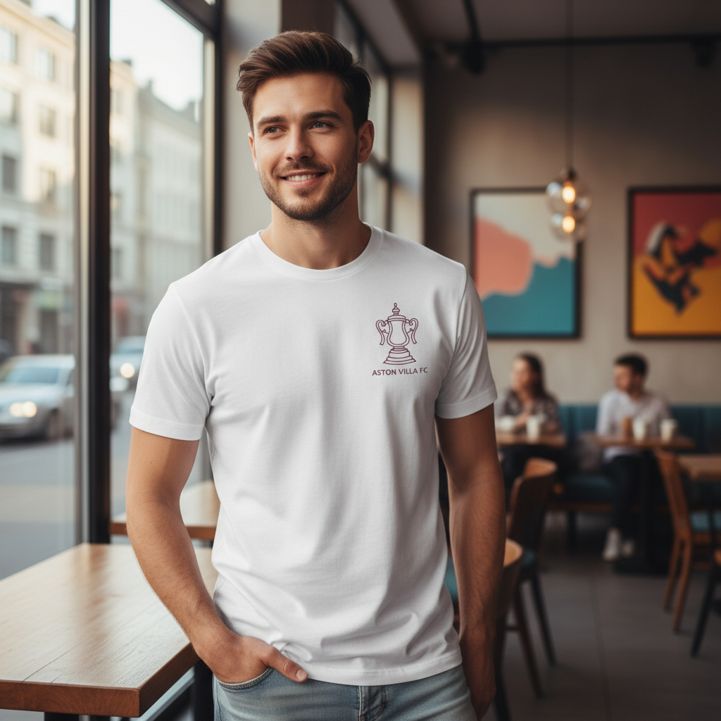 Aston Villa Victory Outline T-Shirt Gift - Minimalist Maroon Trophy Fan Apparel for Aston Villa Enthusiasts
