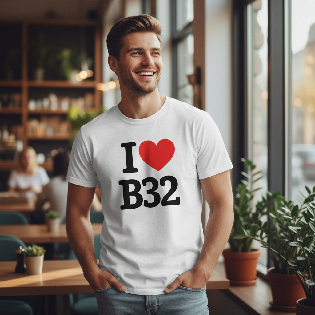 B32 - T-Shirt - I Heart B32 Design - Woodgate | Bartley Green | Quinton | California | Frankley | Frankley Green
