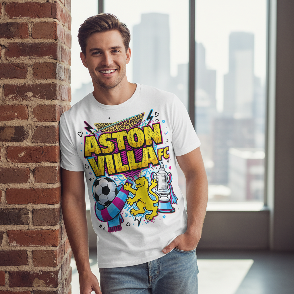 Aston Villa Football Fan T-Shirt - 100% Cotton Gift with Lionheart Vibes Illustration - Unique Sports Enthusiast Present