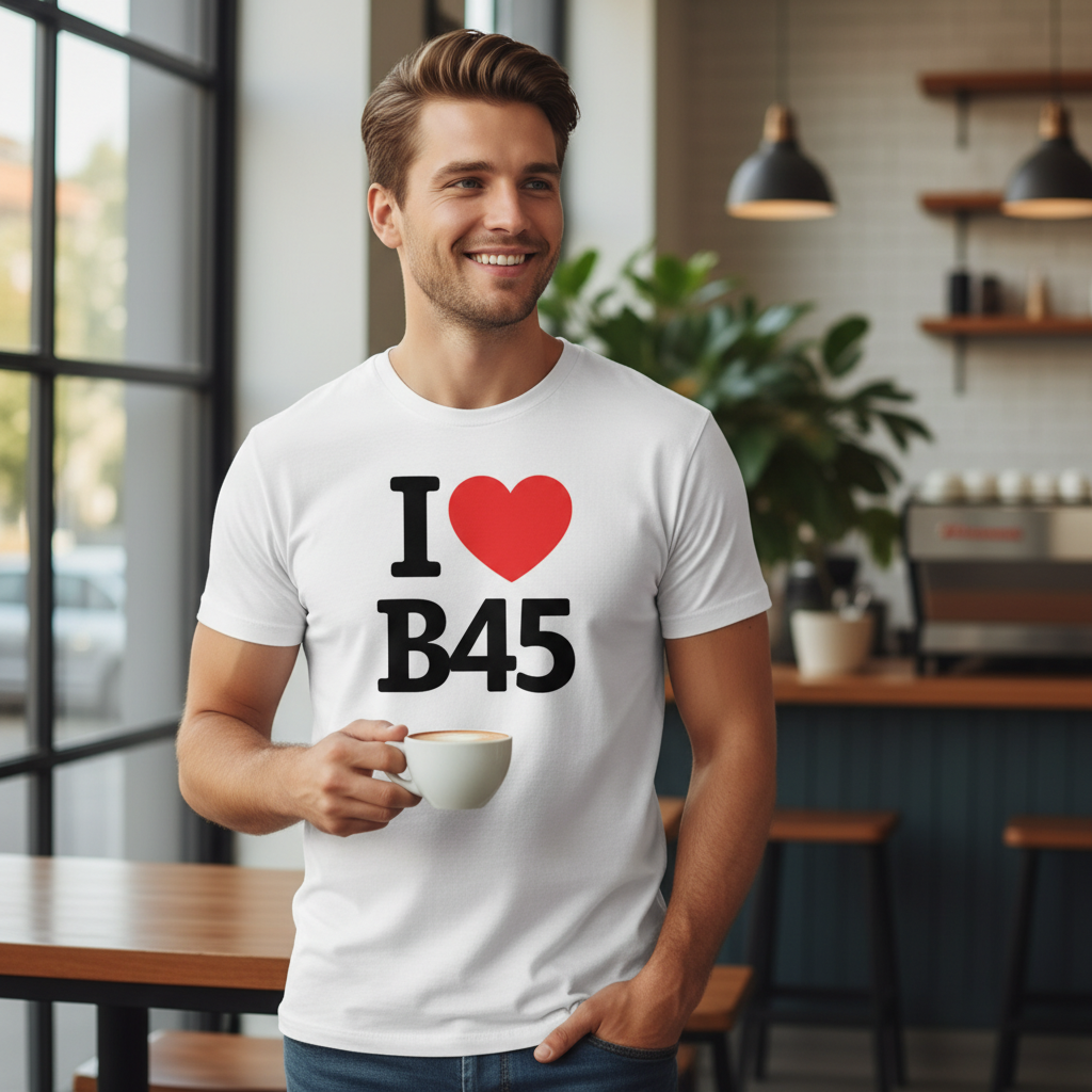 B45 - T-Shirt - I Heart B45 Design - Rednal | New Frankley | Rubery | Cofton Hackett | Barnt Green | Lickey | Longbridge | Northfield | Apes Dale